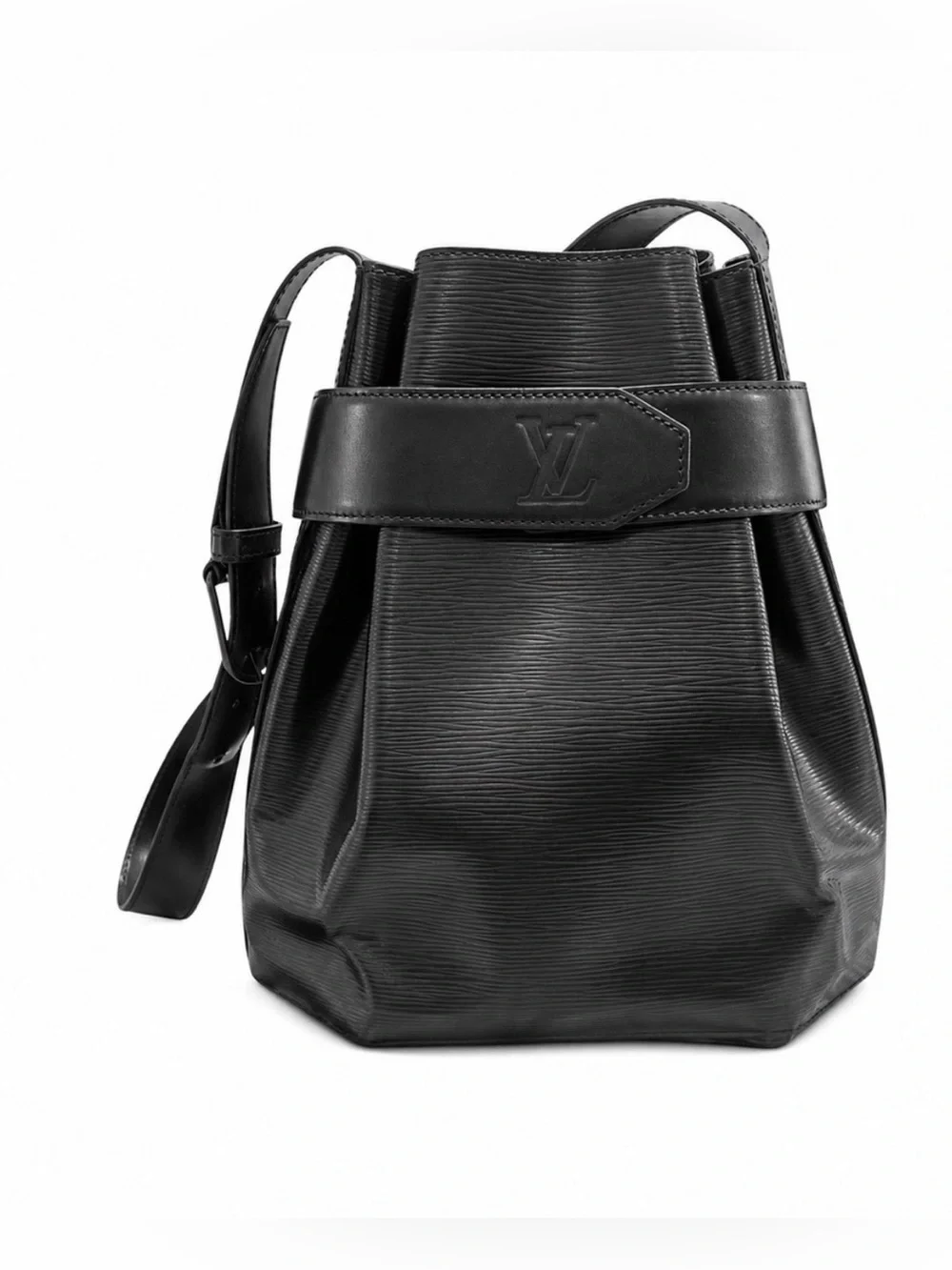 LOUIS VUITTON SAC D'ÉPAULE BUCKET SHOULDER BAG PURSE IN BLACK EPI LEATHER PM